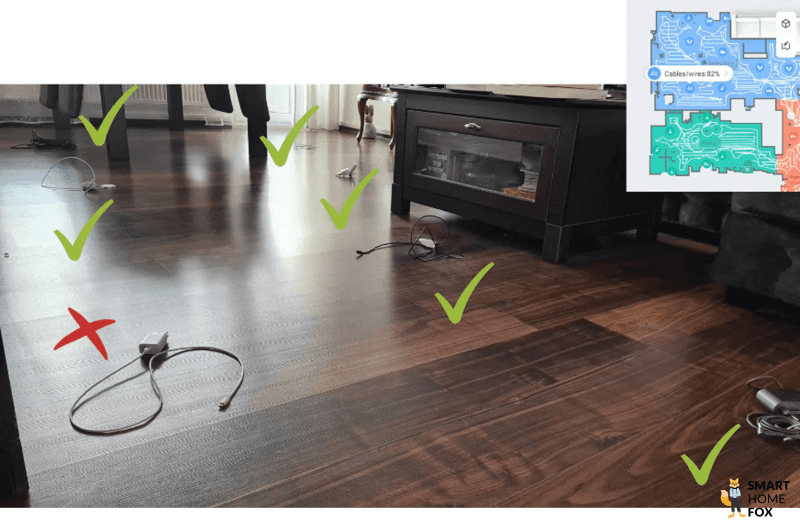 Der Roborock S8 Plus umfährt Kabel im Hinderniserkennungstest.